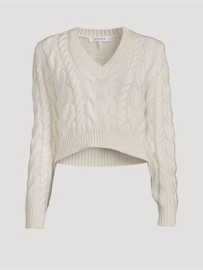 Frame Merino Wool Cropped Cable-Knit Sweater